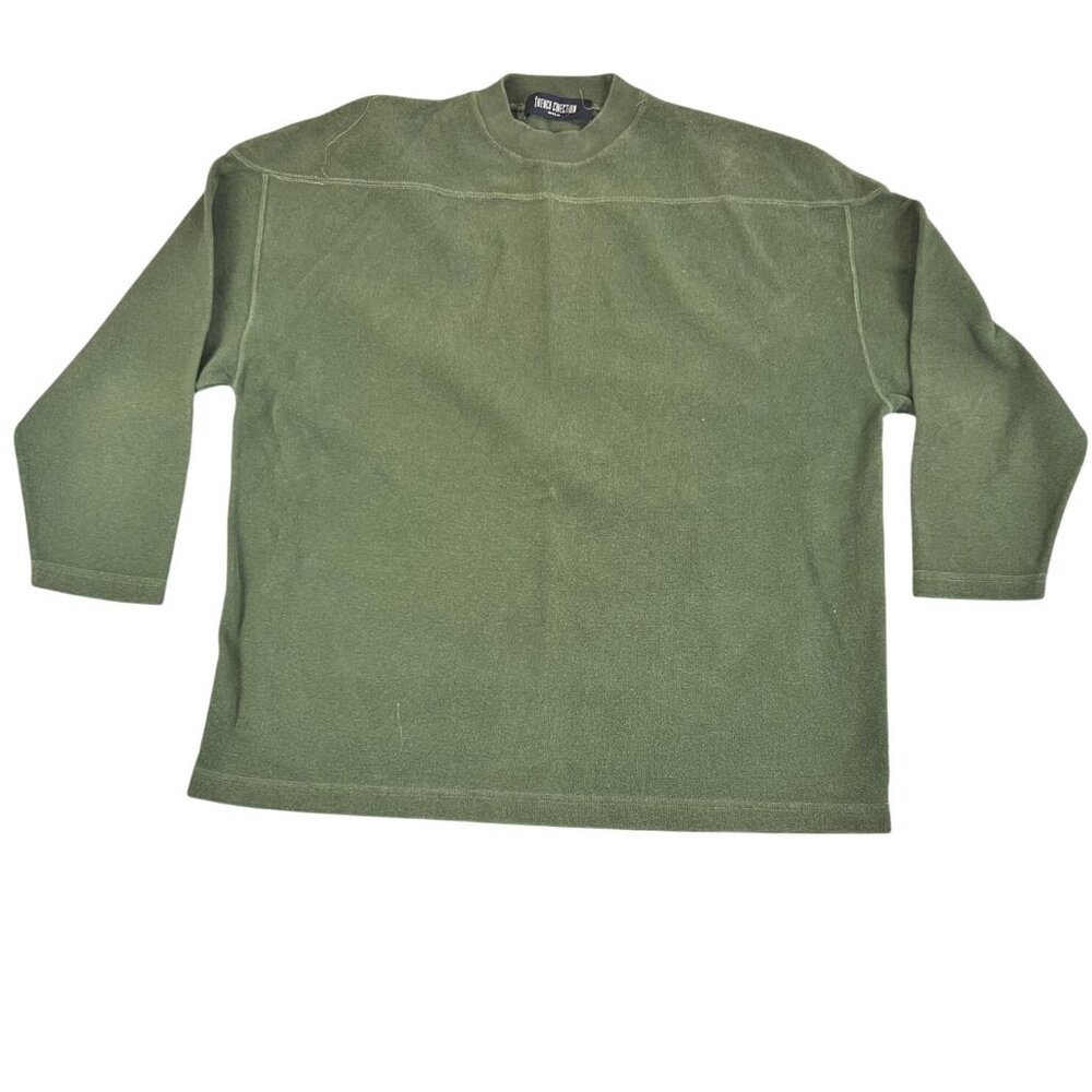 French Connection Mens Large Green Crewneck Knit Pullover Solid Casual Sweater